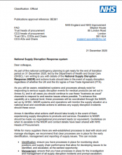National supply disruption response system: Letter from Professor Keith Willett
